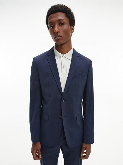 Calvin Klein Ruhák HU598750 | Calvin Klein Slim Single-Breasted Wool Blend Férfi Blézer Sötétkék